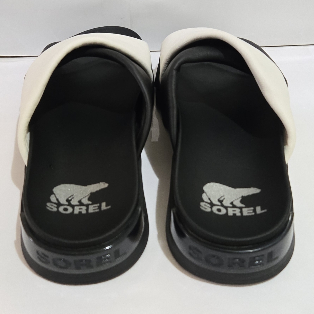 Sorel VIIBE‎ Soft Leather Platform Slide Sandals Black White - Picture 4 of 7